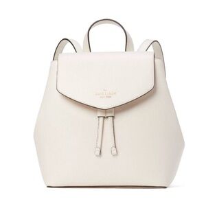 New Kate Spade Lizzie Saffiano Leather Medium Flap Backpack Parchment